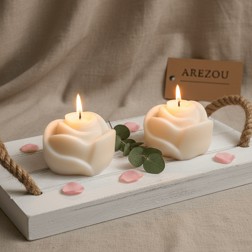 Jasmine Soy Wax Rose Candle Set | Essential Oil Infused Candles – Candles & Fragrances on Brown Living™. SKU: ISC81. Img 1.