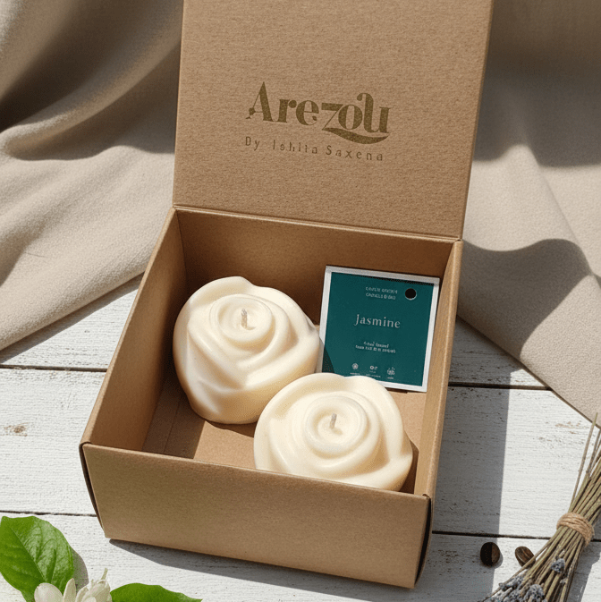 Jasmine Soy Wax Rose Candle Set | Essential Oil Infused Candles – Candles & Fragrances on Brown Living™. SKU: ISC81. Img 2.