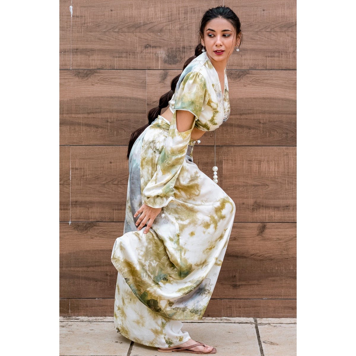 Jean Jade Pleated Pants for Women | Stylish High Waist Wide Leg Pants – Womens Pants on Brown Living™. SKU: TMS0165-XS. Img 5.