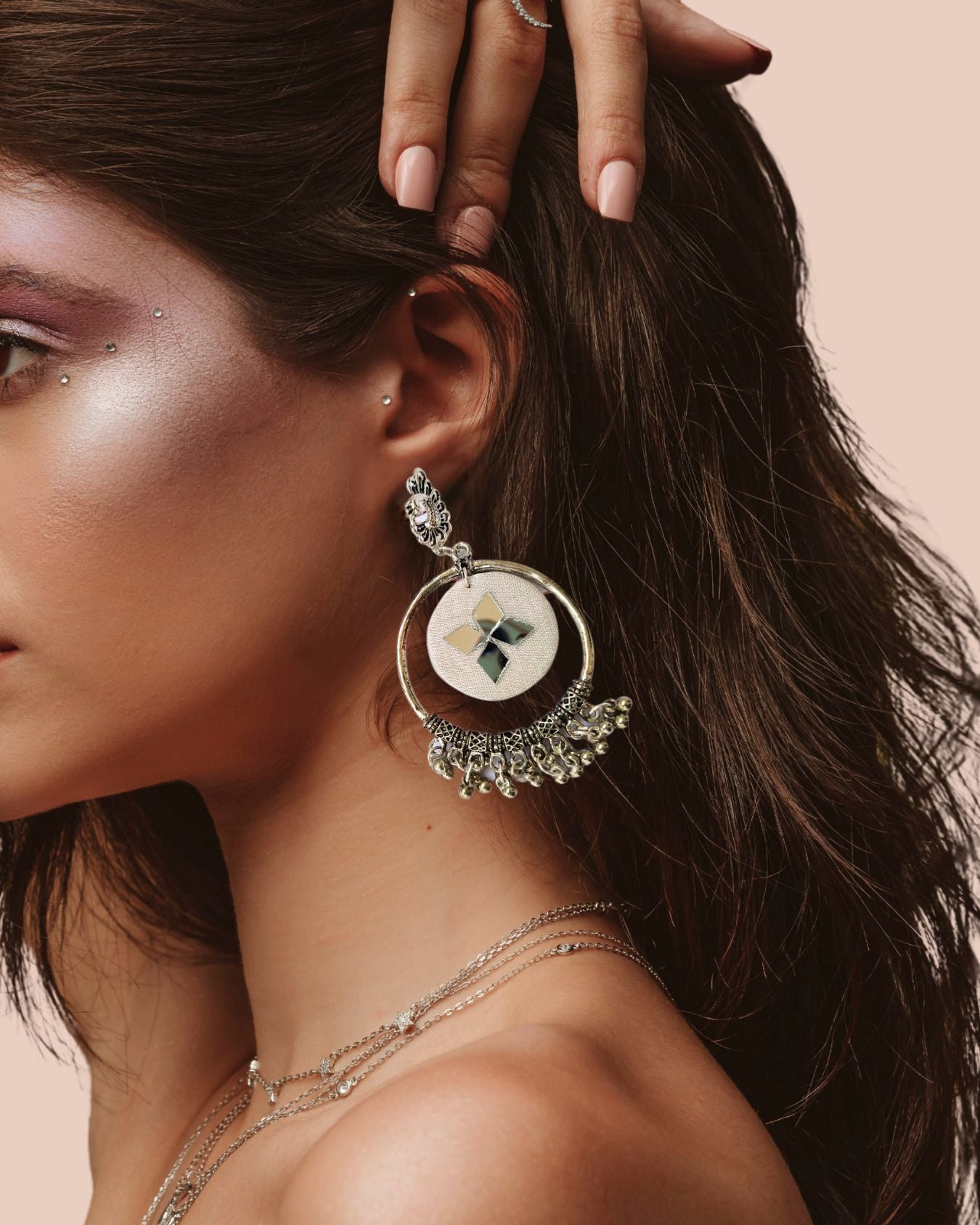 White Earthy Oxidised Jhumkas with Everyday Ease