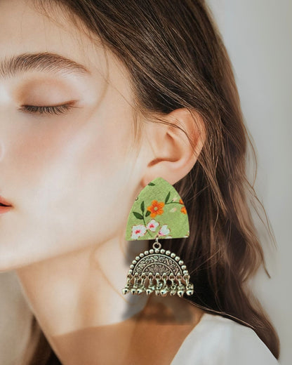 Floral Green Elegant Fabric Earrings
