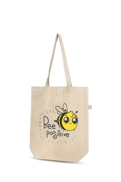 Premium Cotton Canvas Tote Bag - Be Positive White | Verified Sustainable by Brown Living™