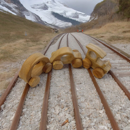Joy On Wheels – Set Of 3 Neem Wooden Push & Pull Toys For Toddlers – Toy Trains & Vehicles on Brown Living™. SKU: W_TRN-CR-HCR. Img 3.