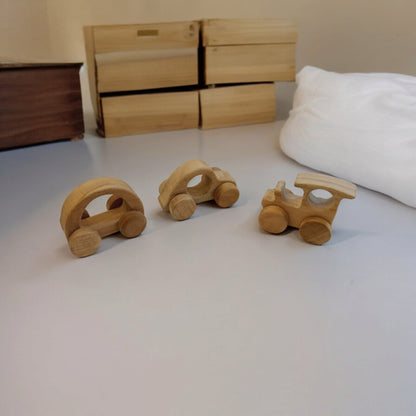 Joy On Wheels – Set Of 3 Neem Wooden Push & Pull Toys For Toddlers – Toy Trains & Vehicles on Brown Living™. SKU: W_TRN-CR-HCR. Img 4.