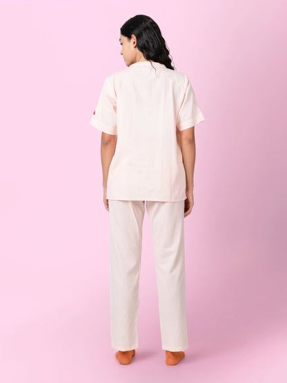 Jude – Cotton Linen Mandarin Collar T-Shirt – Mens T-Shirt by Phuhar's available on Brown Living™. Pink Xs. SKU: pH2661. Img 11.