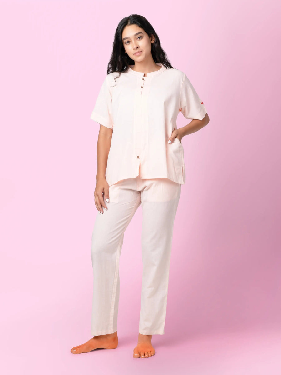 Jude – Cotton Linen Mandarin Collar T-Shirt – Mens T-Shirt by Phuhar's available on Brown Living™. Pink Xs. SKU: pH2661. Img 10.