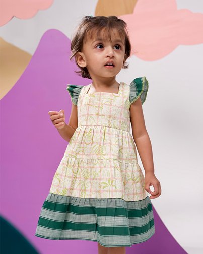 Jungle Gym Printed Cotton Tiered Dress | Verified Sustainable Kids Frocks & Dresses on Brown Living™