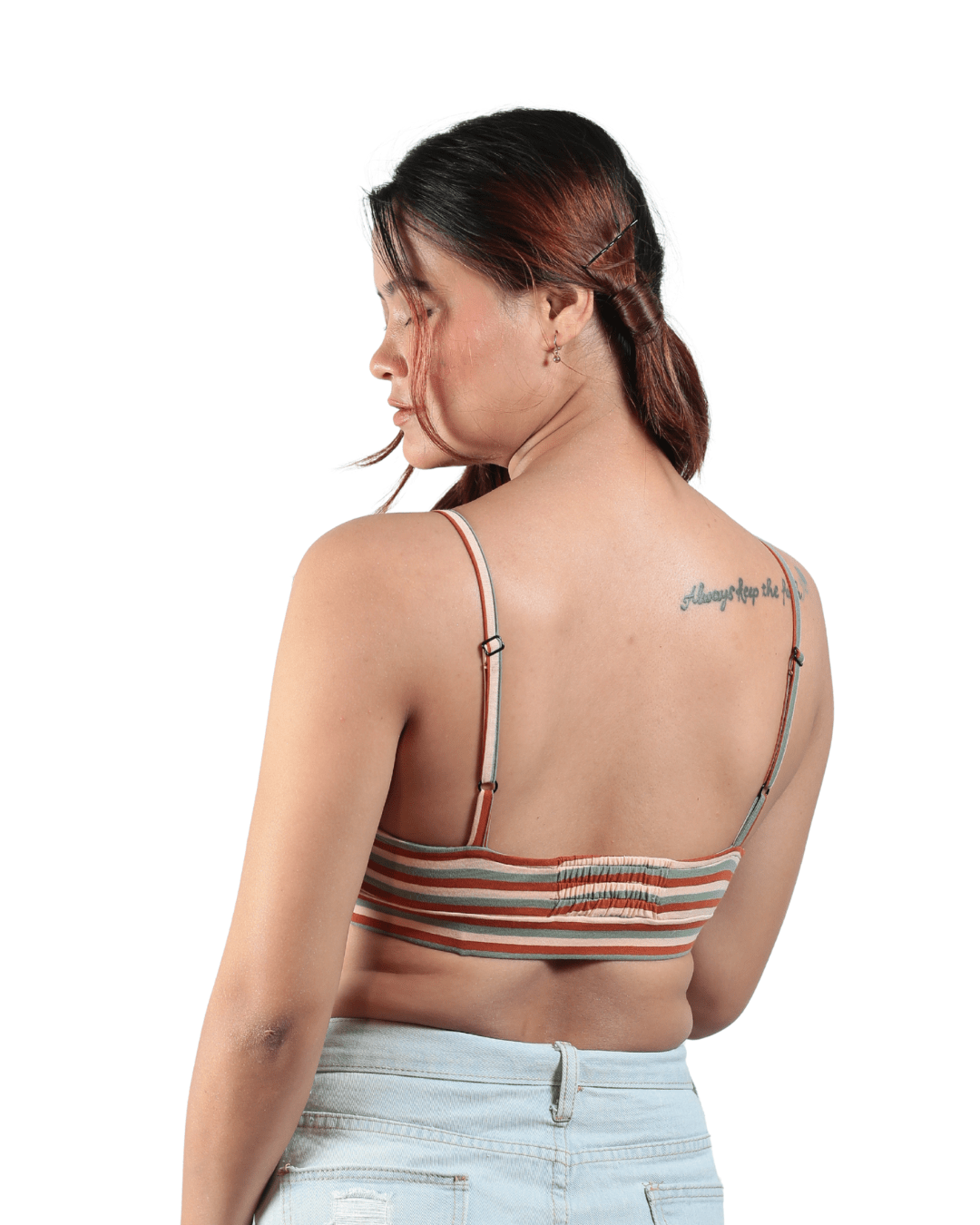 Jungle Stripes Triangle Bralette | Comfortable Cotton Bralette – Womens Top on Brown Living™. SKU: 008TRIANGLEERTHYSTRPXS. Img 6.