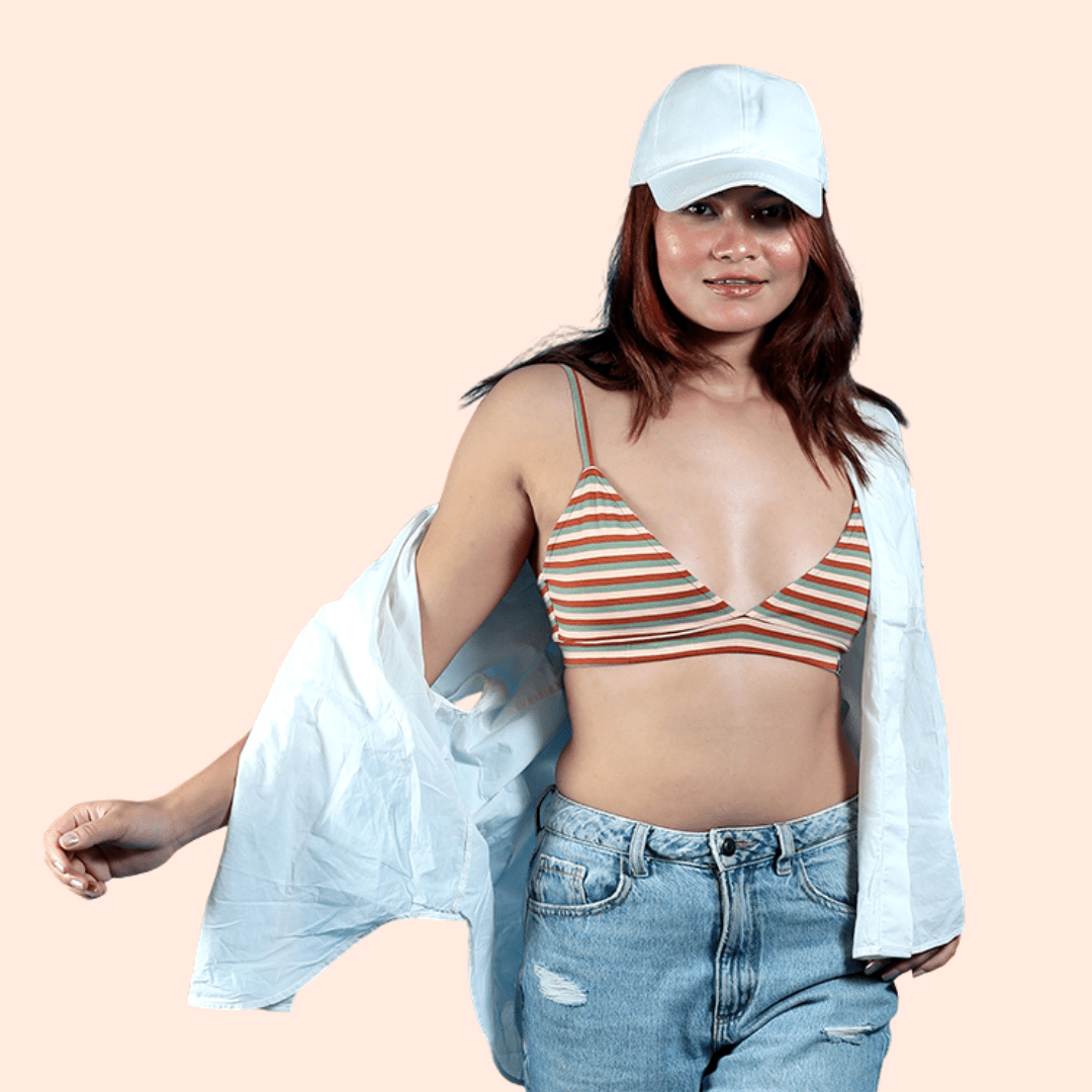 Jungle Stripes Triangle Bralette | Comfortable Cotton Bralette – Womens Top on Brown Living™. SKU: 008TRIANGLEERTHYSTRPXS. Img 5.