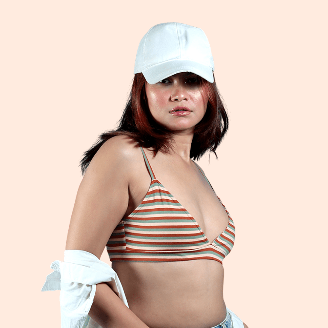 Jungle Stripes Triangle Bralette | Comfortable Cotton Bralette – Womens Top on Brown Living™. SKU: 008TRIANGLEERTHYSTRPXS. Img 4.