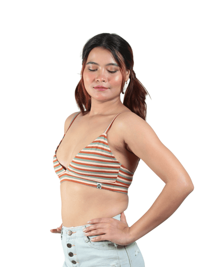Jungle Stripes Triangle Bralette | Comfortable Cotton Bralette – Womens Top on Brown Living™. SKU: 008TRIANGLEERTHYSTRPXS. Img 11.