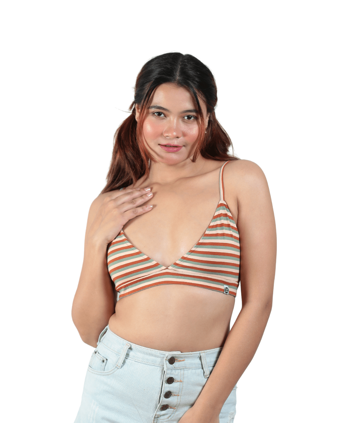 Jungle Stripes Triangle Bralette | Comfortable Cotton Bralette – Womens Top on Brown Living™. SKU: 008TRIANGLEERTHYSTRPXS. Img 8.