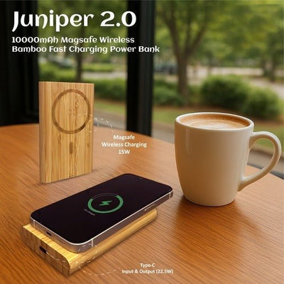 Juniper 2.0 10000mAh MagSafe Wireless Bamboo Power Bank – Desk Accessories on Brown Living™. SKU: MT626. Img 1.