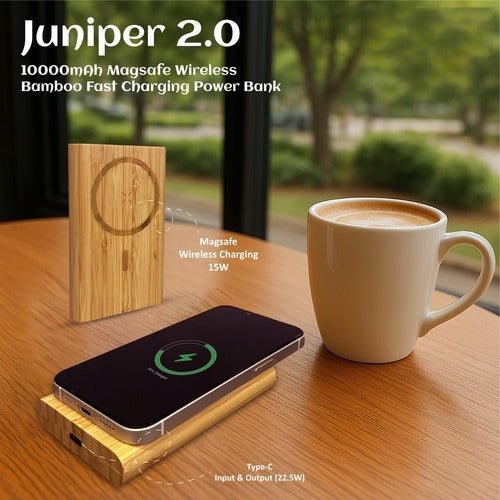 Juniper 2.0 10000mAh MagSafe Wireless Bamboo Power Bank – Desk Accessories on Brown Living™. SKU: MT626. Img 1.