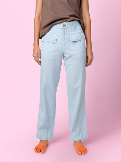 Juno – Handcrafted Cotton Linen Patch Pocket Pants – Mens Pants by Phuhar's available on Brown Living™. Blue Xs. SKU: pH0111. Img 5.