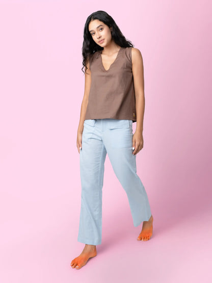 Juno – Handcrafted Cotton Linen Patch Pocket Pants – Mens Pants by Phuhar's available on Brown Living™. Blue Xs. SKU: pH0111. Img 7.