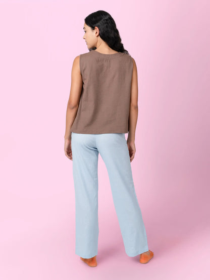 Juno – Handcrafted Cotton Linen Patch Pocket Pants – Mens Pants by Phuhar's available on Brown Living™. Blue Xs. SKU: pH0111. Img 8.