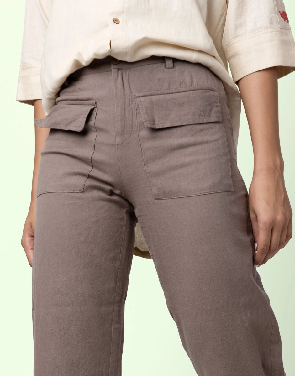 Juno – Handcrafted Cotton Linen Patch Pocket Pants – Mens Pants by Phuhar's available on Brown Living™. Brown Xs. SKU: pH0011. Img 11.