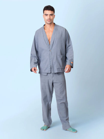 Juno – Handcrafted Cotton Linen Patch Pocket Pants – Mens Pants by Phuhar's available on Brown Living™. Grey Xs. SKU: pH0061. Img 2.