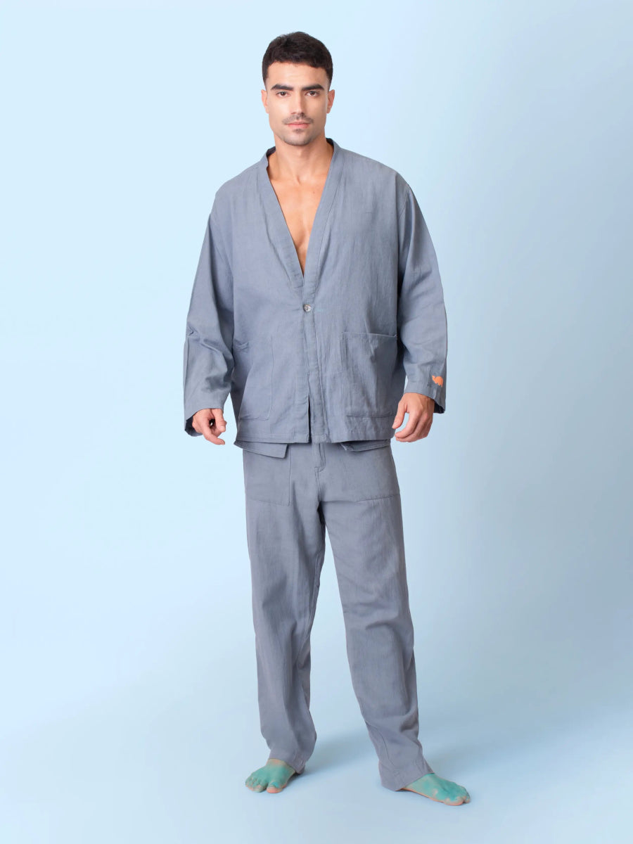 Juno – Handcrafted Cotton Linen Patch Pocket Pants – Mens Pants by Phuhar's available on Brown Living™. Grey Xs. SKU: pH0061. Img 2.