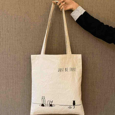 Just Be There - 100% Cotton Canvas Tote Bag – Tote Bag on Brown Living™. SKU: EM - 0051B. Img 1.