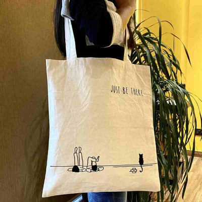 Just Be There - 100% Cotton Canvas Tote Bag – Tote Bag on Brown Living™. SKU: EM - 0051B. Img 2.