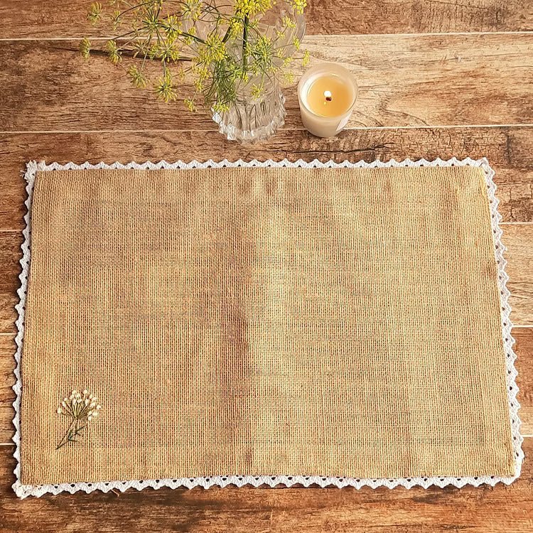 Jute Mat Embroidered Dandelion – Home Decor by Studio Vilasita available on Brown Living™. . SKU: MP_JMDAND4. Img 1.