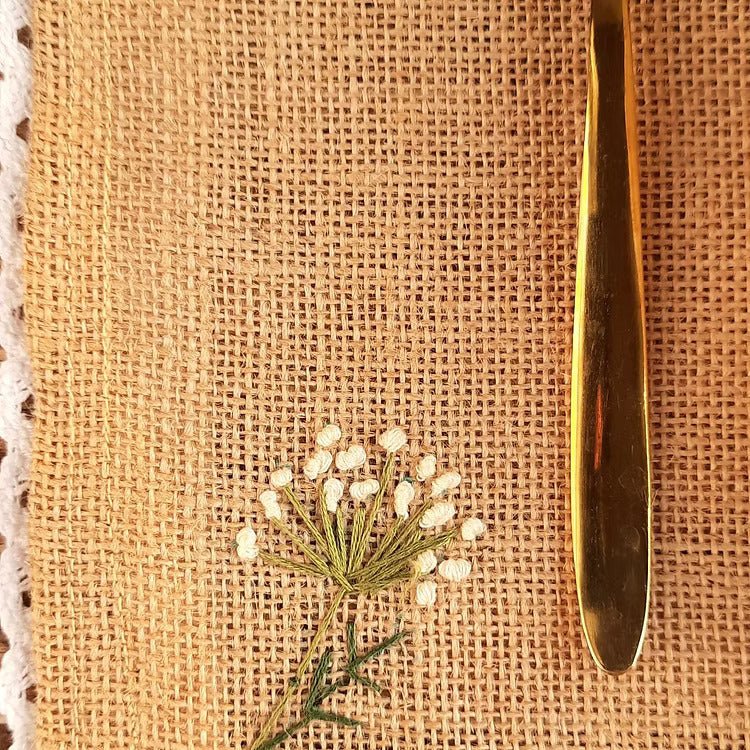 Jute Mat Embroidered Dandelion – Home Decor by Studio Vilasita available on Brown Living™. . SKU: MP_JMDAND4. Img 4.