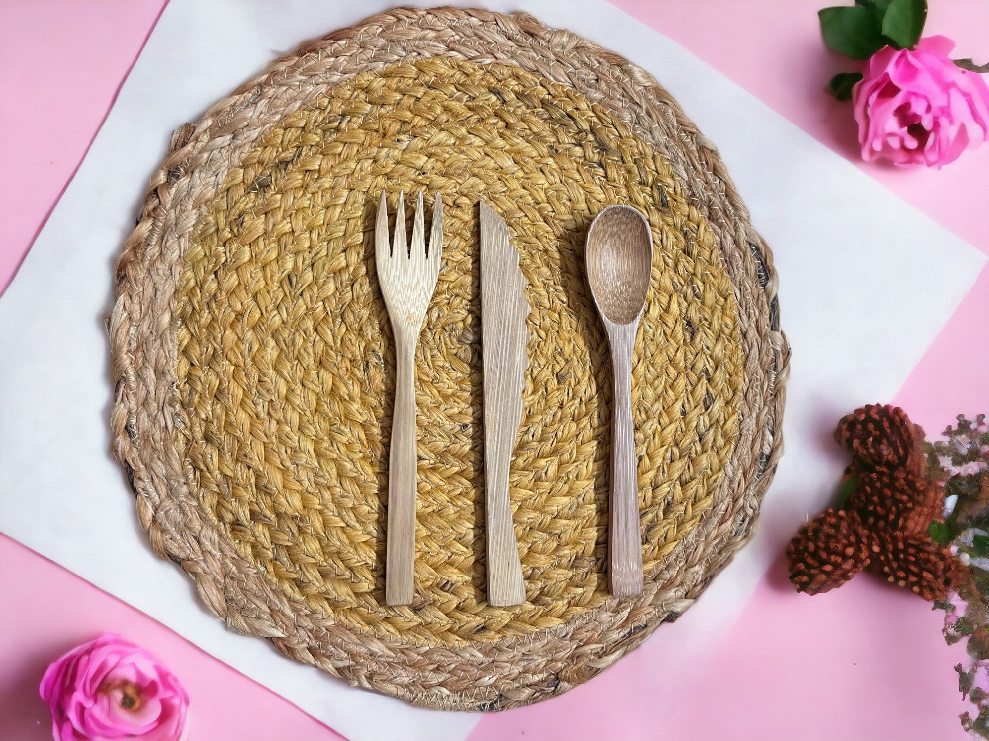 Jute Placemats – Set of 2 – Table Linens on Brown Living™. SKU: OEP097a. Img 9.