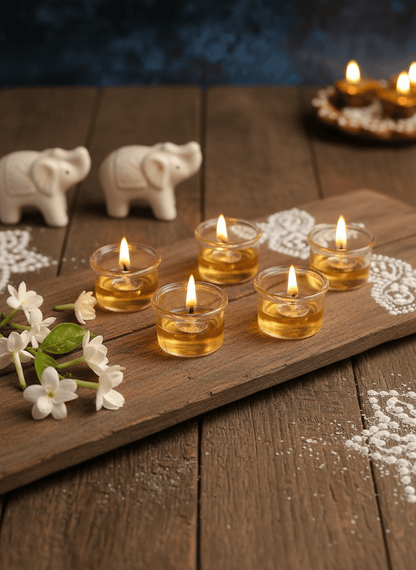 Jyot Brass & Glass Diyas – Set of 6 | Handmade Decorative Diyas – Candles & Fragrances on Brown Living™. SKU: JDSRH01. Img 8.
