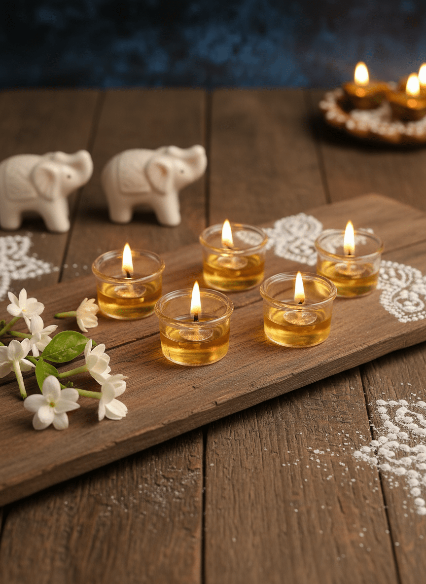 Jyot Brass & Glass Diyas – Set of 6 | Handmade Decorative Diyas – Candles & Fragrances on Brown Living™. SKU: JDSRH01. Img 8.