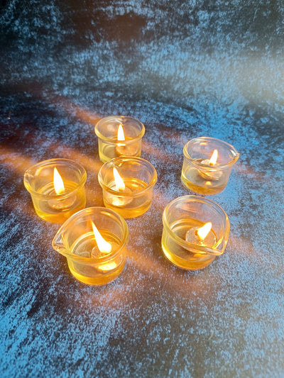 Jyot Brass & Glass Diyas – Set of 6 | Handmade Decorative Diyas – Candles & Fragrances on Brown Living™. SKU: JDSRH01. Img 6.