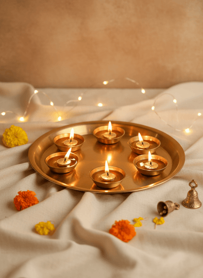 Jyot Brass & Glass Diyas – Set of 6 | Handmade Decorative Diyas – Candles & Fragrances on Brown Living™. SKU: JDSRH01. Img 9.
