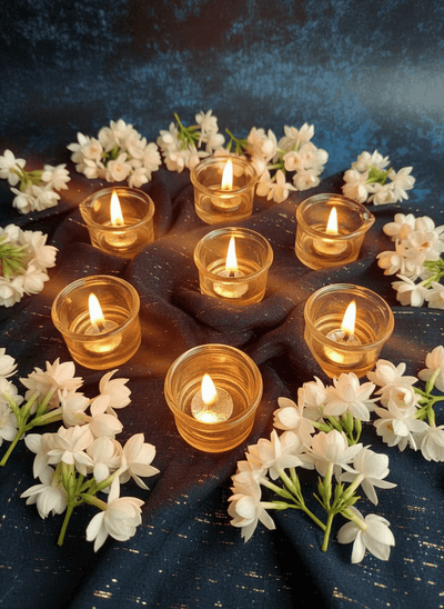 Jyot Brass & Glass Diyas – Set of 6 | Handmade Decorative Diyas – Candles & Fragrances on Brown Living™. SKU: JDSRH01. Img 12.