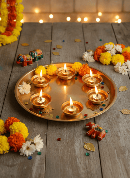 Jyot Brass & Glass Diyas – Set of 6 | Handmade Decorative Diyas – Candles & Fragrances on Brown Living™. SKU: JDSRH01. Img 11.