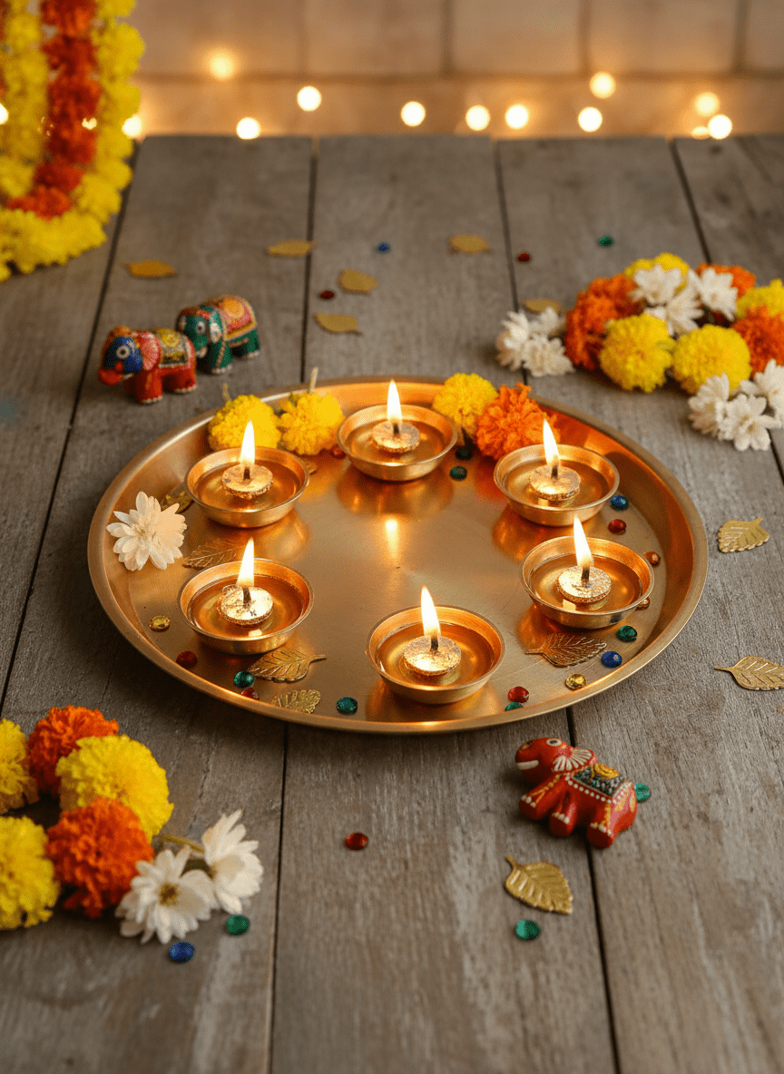 Jyot Brass & Glass Diyas – Set of 6 | Handmade Decorative Diyas – Candles & Fragrances on Brown Living™. SKU: JDSRH01. Img 11.