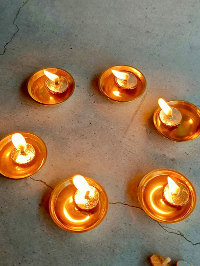 Jyot Brass & Glass Diyas – Set of 6 | Handmade Decorative Diyas – Candles & Fragrances on Brown Living™. SKU: JDSRH01. Img 5.