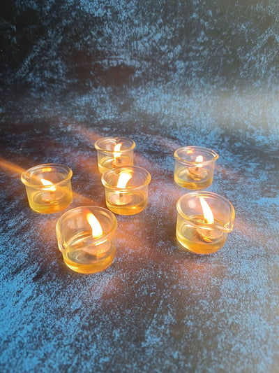 Jyot Brass & Glass Diyas – Set of 6 | Handmade Decorative Diyas – Candles & Fragrances on Brown Living™. SKU: NGDSRH01. Img 1.