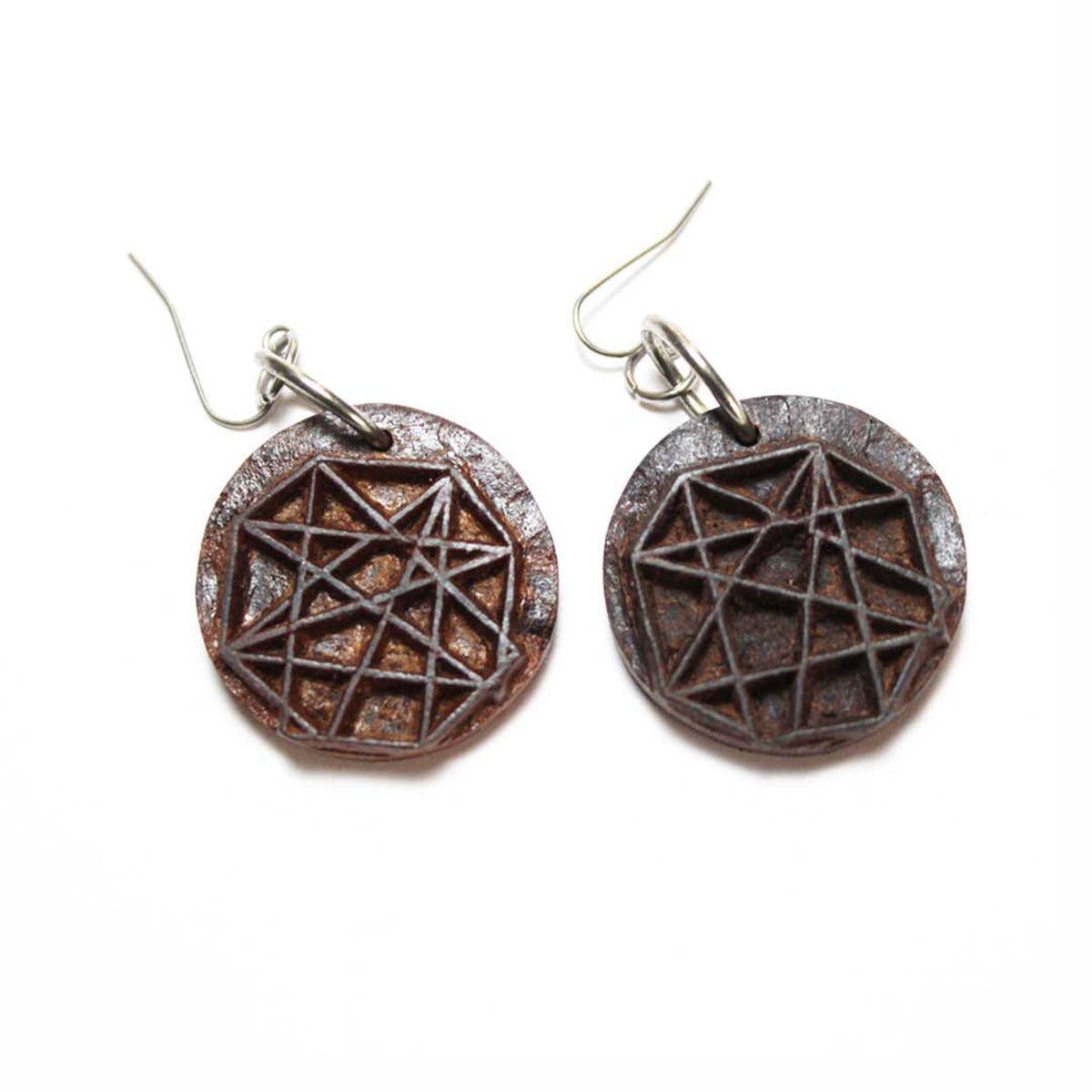Kaarthika Rekh Wooden Earrings With Wood Block Carving – Jewellery on Brown Living™. SKU: UARKHWJER009. Img 1.