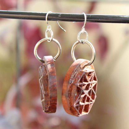 Kaarthika Rekh Wooden Earrings With Wood Block Carving – Jewellery on Brown Living™. SKU: UARKHWJER009. Img 2.