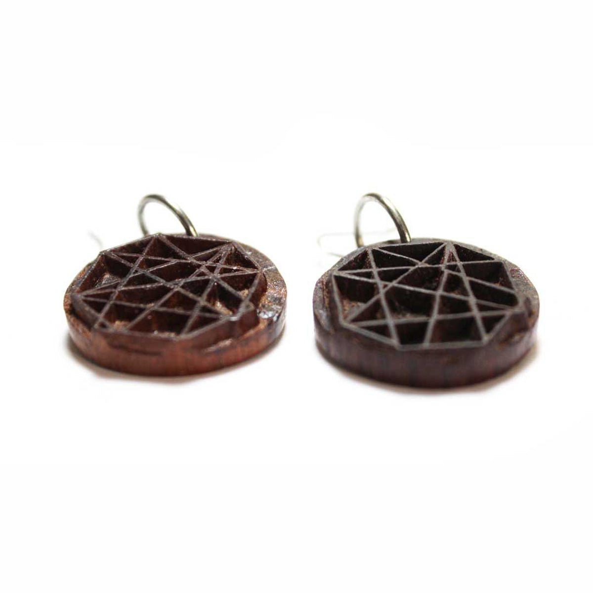 Kaarthika Rekh Wooden Earrings With Wood Block Carving – Jewellery on Brown Living™. SKU: UARKHWJER009. Img 4.