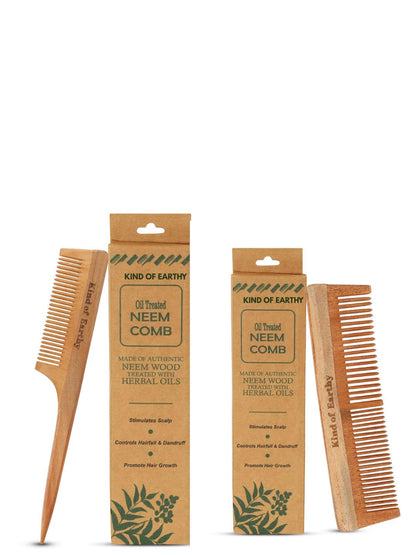 Kacchi Neem Comb Pack of 2 | Handcrafted Neem Wood Hair – Hair Comb on Brown Living™. SKU: KOE018-DC-FC. Img 3.