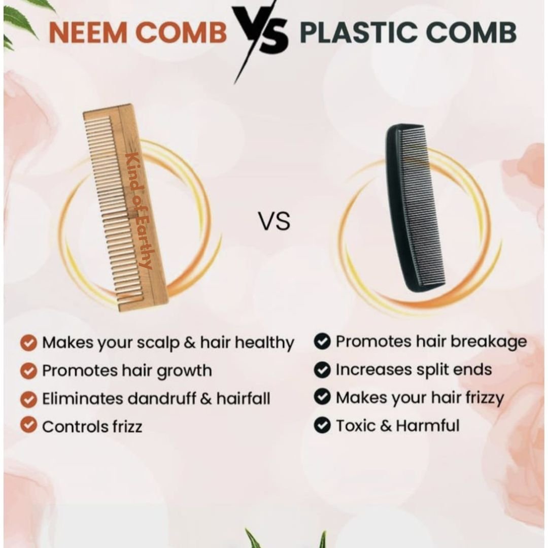 Kacchi Neem Comb Pack of 2 | Handcrafted Neem Wood Hair – Hair Comb on Brown Living™. SKU: KOE018-DC-FC. Img 4.
