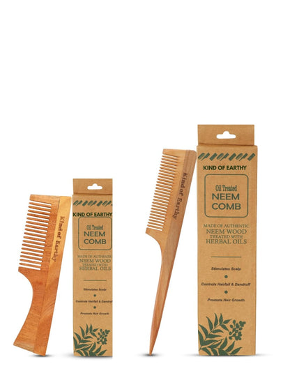 Kacchi Neem Comb Pack of 2 | Handcrafted Neem Wood Hair – Hair Comb on Brown Living™. SKU: KOE018-HC-FC. Img 2.