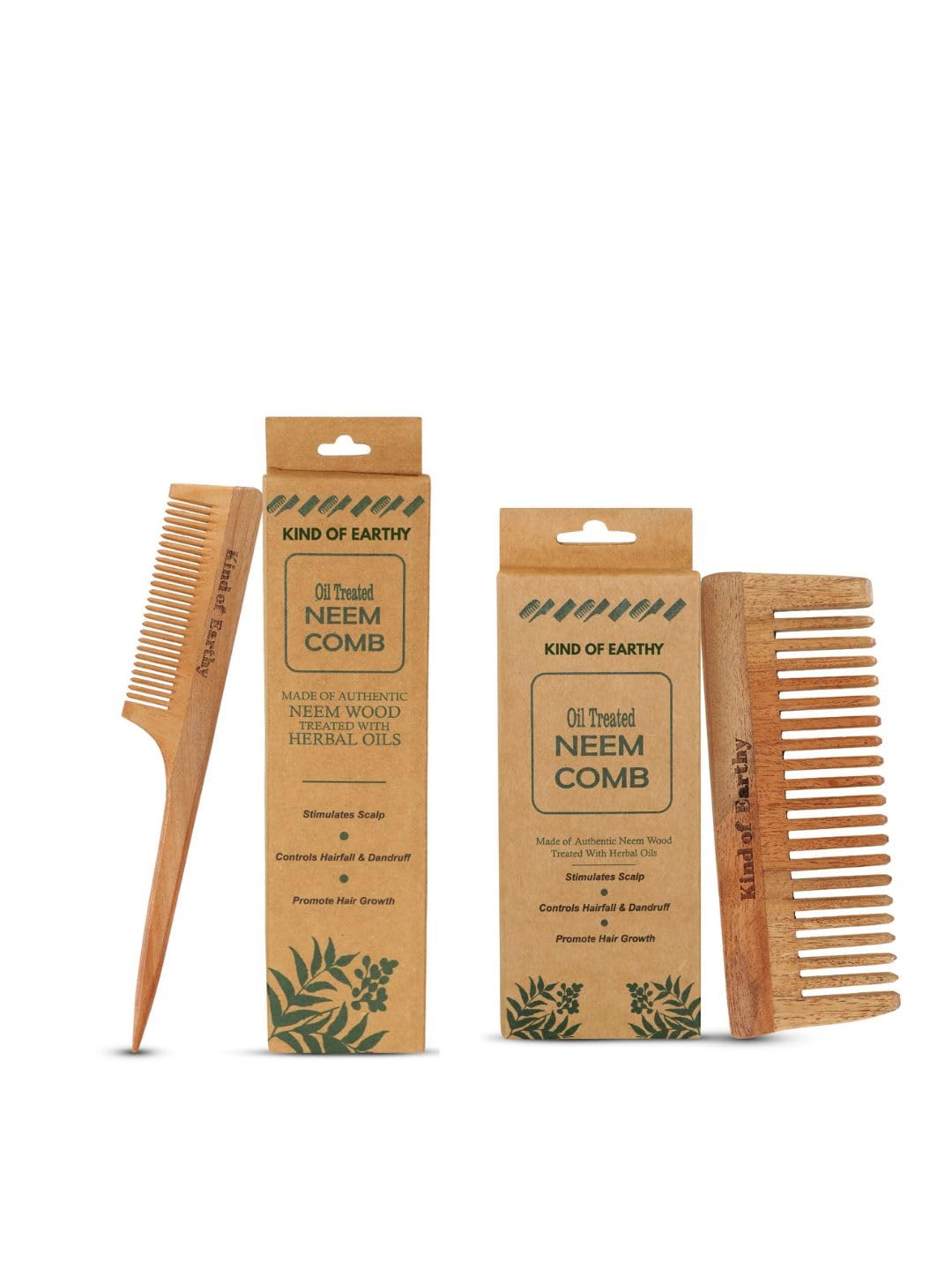 Kacchi Neem Comb Pack of 2 | Handcrafted Neem Wood Hair – Hair Comb on Brown Living™. SKU: KOE018-SC-FC. Img 1.