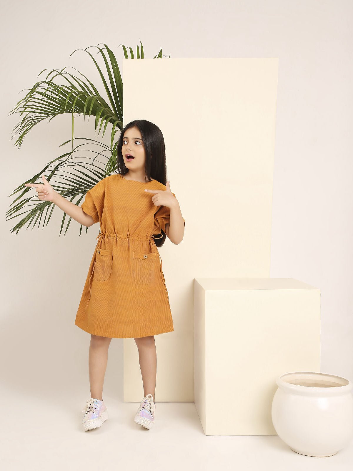 Kaftan Styled Dress for Girls | Comfortable Flowing Cotton Kids Dress – Kids Frocks & Dresses on Brown Living™. SKU: LB-BL-04. Img 12.