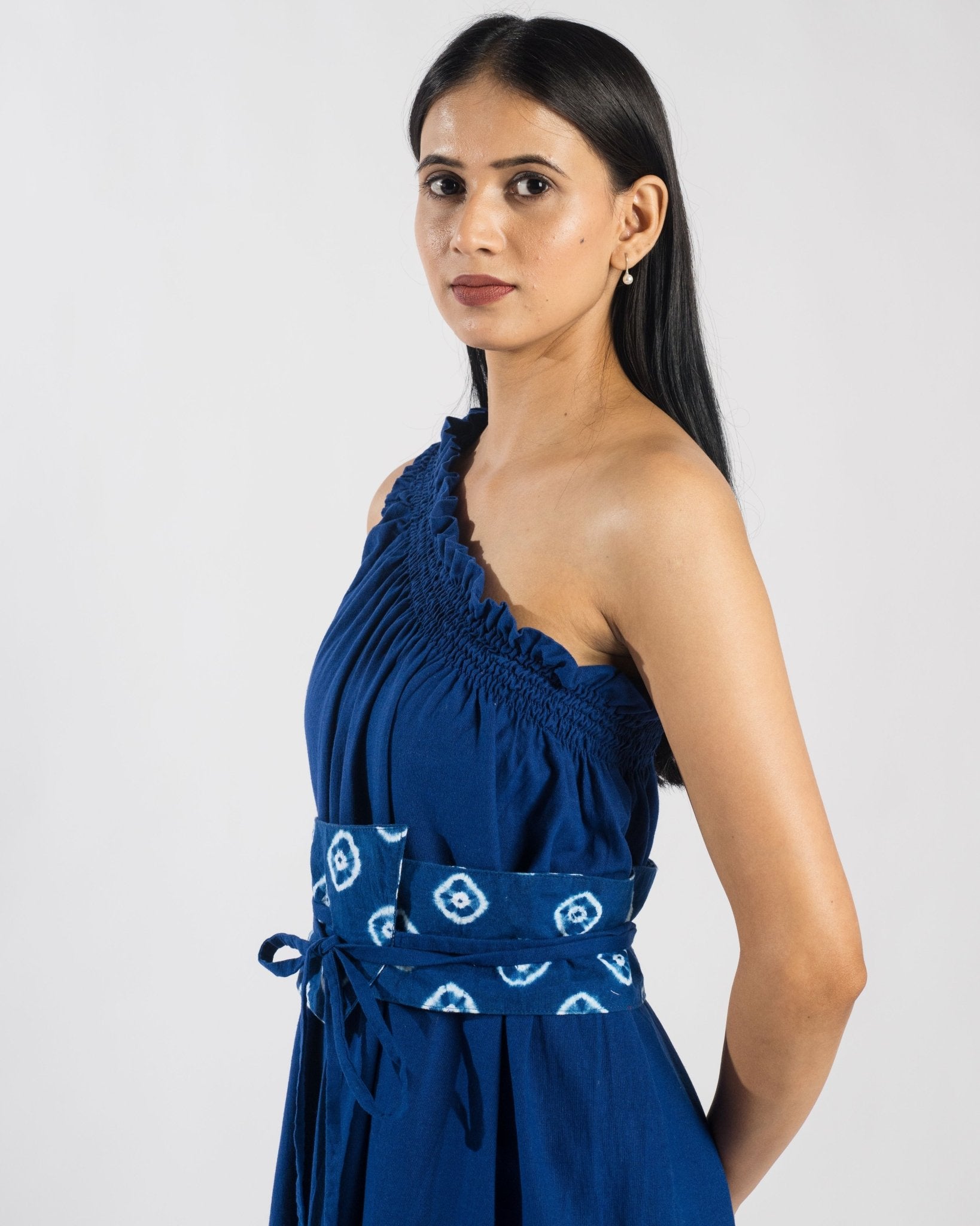 Kala Cotton Handloom Zaffre Midi Dress – Womens Dress on Brown Living™. SKU: KAL-ZAF-XS. Img 3.