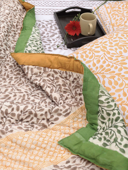 Reversible Hand - Printed Quilt - Luxe Comfort in Green & Yellow | Verified Sustainable by Brown Living™