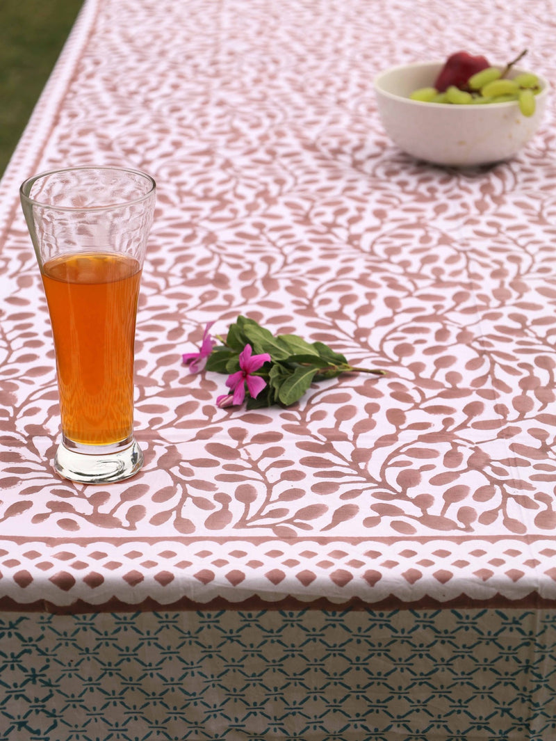 Abstract Leaf Brown and White Table Cover