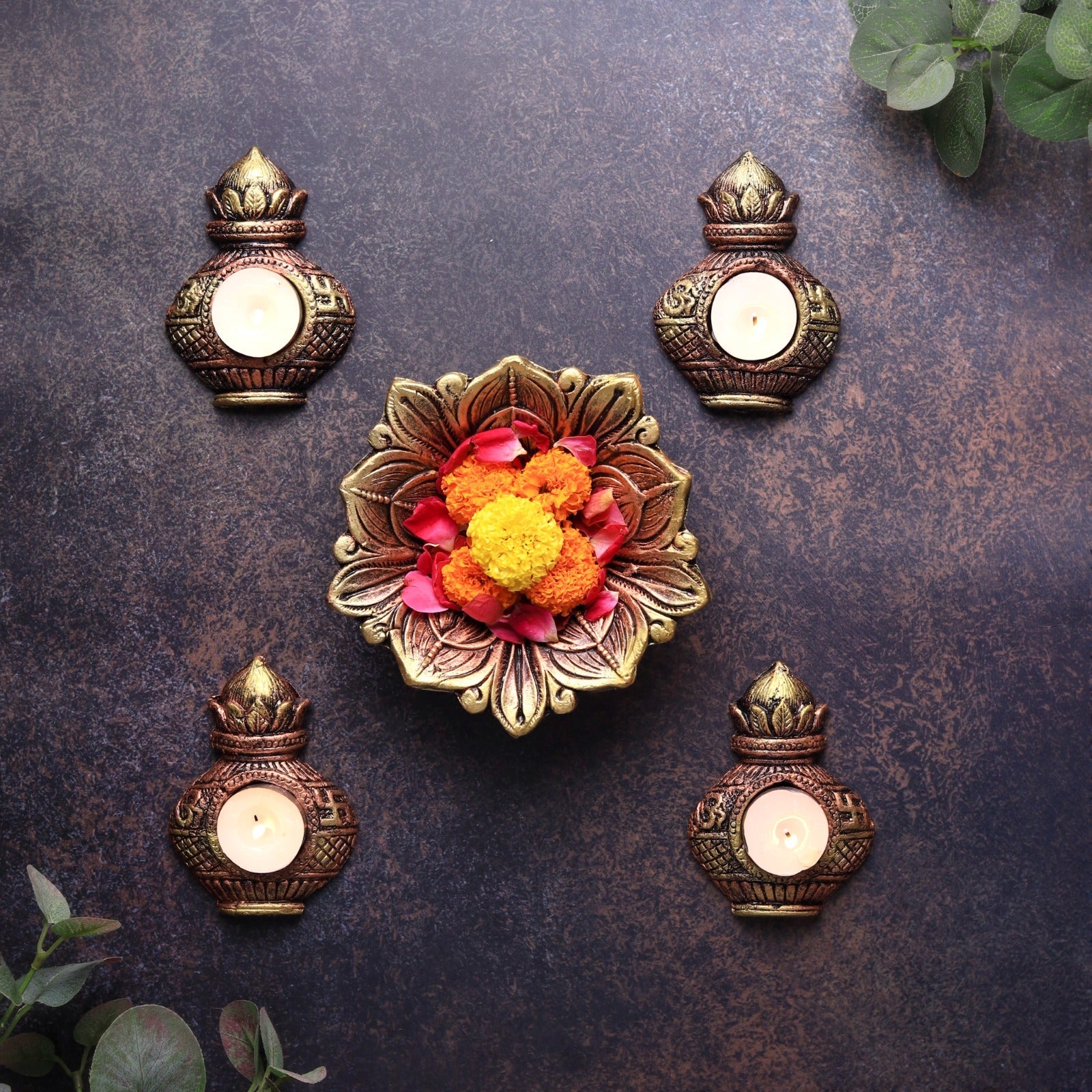Kalash T Light Set – Indian Ethnic Lighting – Home Decor on Brown Living™. SKU: D39. Img 2.